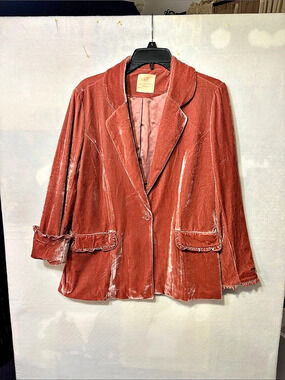 Love for Humanity Velvet Blazer in Dark Coral Size Large NWOT